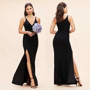 Dress The Population Iris Slit Crepe Gown in Black Size XS